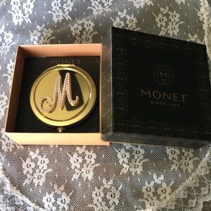 Monet Gold Compact with Pearl Initial M